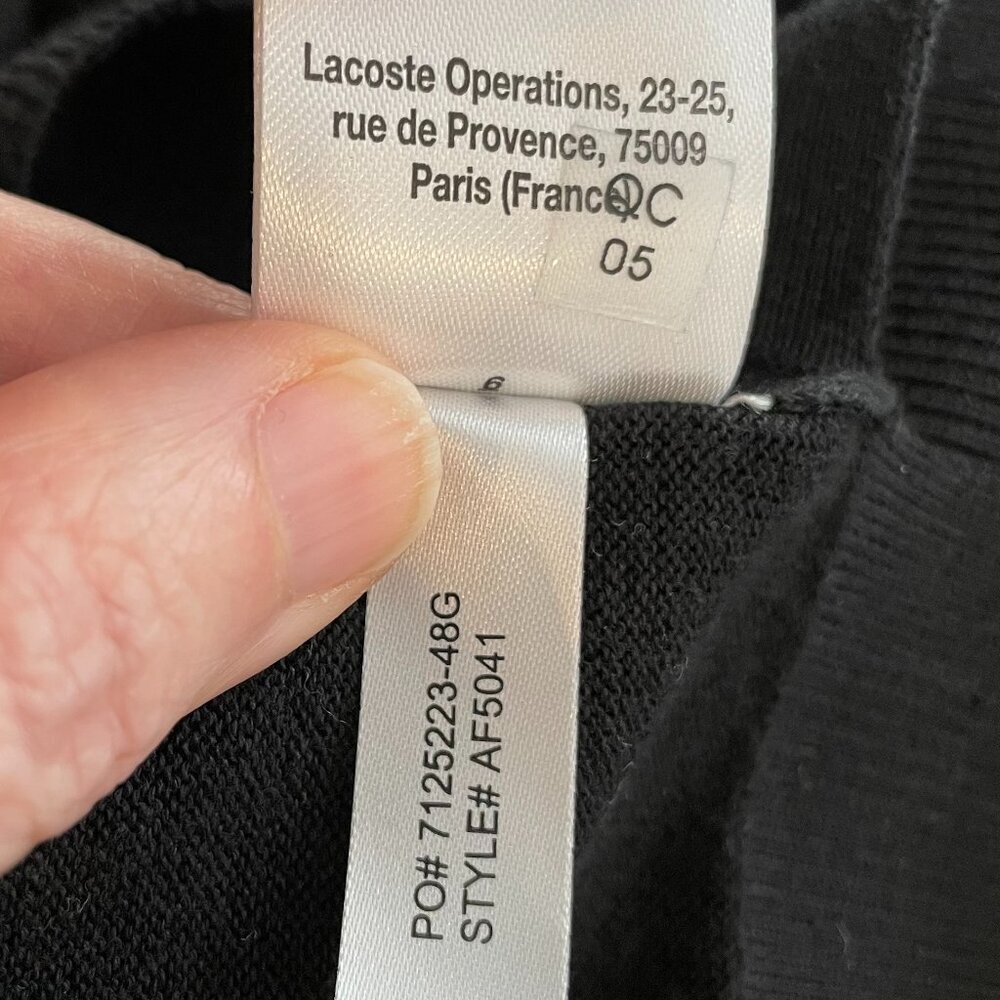 Lacoste LS Crew Neck Relaxed Fit 100% Cotton Knit Cardigan Sweater Black Sz 34 - Picture 11 of 12